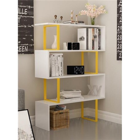 Decorotika Decorotika ADR50BCB05 36 x 12 x 50 in. Adriana 4-Shelf Geometric Bookcase - Yellow & White ADR50BCB05